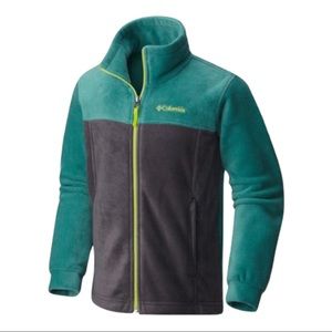 Columbia Size XS Boys Gray Green Full Zip Side Pockets Fleece Jacket